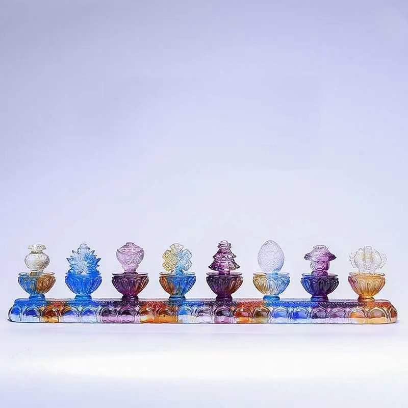 Tibetan Buddhism Vajrayana Glass Eight Auspicious Symbols Decor