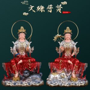 Manjushri samantabhadra Bodhisattva statuette three saints of Huayan figure family hall for worshipping Buddha