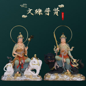 Temple household resin painted statues of Manjushri Bodhisattva Manjusri and Samantabhadra Three Saints of Huayan figurine ornaments