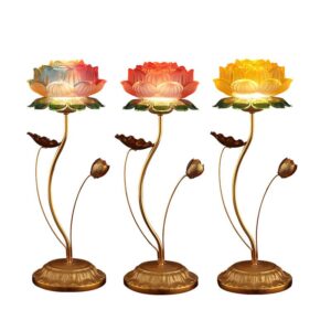 Lotus Buddha Lamp Household Glass Buddhist Hall coloured glaze Lamps LED Plug Altar Desktop light