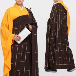 Fine Buddhist Monk Kesa Robe - Golden Border Ancestral Kasaya Cassock - Traditional Seven Repentance Ceremonial Monk Dress