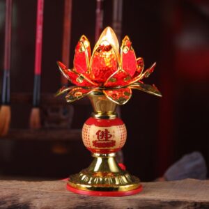 Plug in Buddha Front Lotus Lamp Yellow light Buddhist Hall Red color for temple Household Use