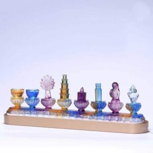Tibetan Buddhist Vajrayana Glass Eight Auspicious Symbols Decor & Seven Jewels Ornament