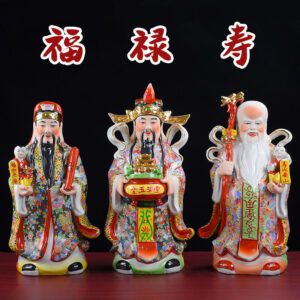 Three Star Decoration of Fu, Lu, and Shou, three gods of fortune Ceramic God of Wealth Longevity, Home Decor Feng Shui Gifts Taoism Statue Fu lu shou Ornament