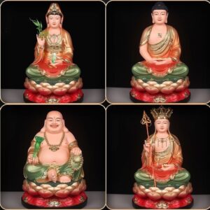 Buddhist Ksitigarbha Bodhisattva Statuette Paintings Three Sages of Chaos Avalokitesvara Guanyin Shakyamuni Maitreya Buddha statue