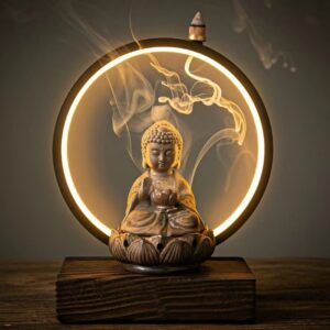 Creative ceramic zen incense burner Buddha censer with light circle incense coil sandalwood fragrance classical home indoor small monk ornament