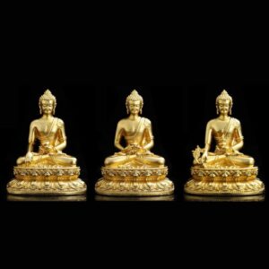 Pure copper mini figurine 3.3cm Manjushri, Four-armed Avalokitesvara Bodhisattva, Yellow Jambhala, Shakyamuni, Medicine Buddha, Amitabha, Ksitigarbha, Amitayus, Tibetan Vajrayana gilded small Buddha statuette