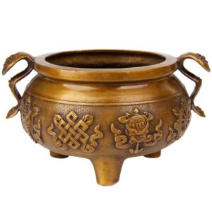Eight auspicious symbols incense burner pure copper Buddhist item archaistic Censer Buddhist three legged incensory Household ornament