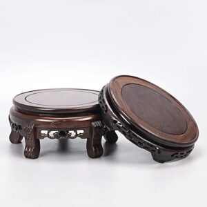 Sandalwood Round Buddha Statue Base Solid Wood Incense Burner Bonsai Vase Ornament Base Bracket
