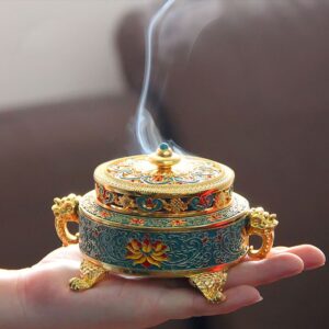 Alloy Incense Burner Enamel incensory Sandalwood Censer Buddha lotus Eight Auspicious Symbols Buddhist Tea Ceremony Ornament