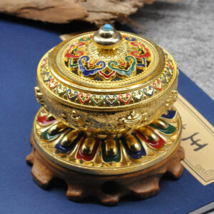Painted Sandalwood Incense Burner Alloy Incensory Tibetan Buddhism Decoration Vajrayana Buddha Ornament Eight Auspicious Symbols Censer