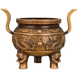 Pure brass double dragon incense burner ornament antique copper incensory Buddha item household daily offering crafts censer