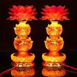 New LED Lotus Lamp with Red/Colorful Long lasting Light Pair of Plug in Household Ornament Buddha Front Light, Guanyin Lamps