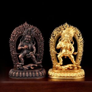 Tibetan Buddhism Tantric Black God of Wealth Statue Pure Copper Jambhala Figurine Ornament Offering Water for fortune God Household Temple Hall Black Mammon Water Cup Plate
