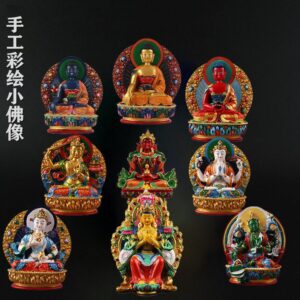 Tibetan Buddhism handmade painted small Buddha statue,resin tantric statuette, Shakyamuni, Amitabha, Maitreya, Medicine Buddha, Guanyin, Manjusri, Amitayus, Green Tara, Four-armed Avalokitesvara Bodhisattva, Vajrasattva figurine