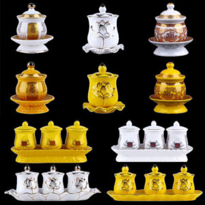 Offering cup yellow/white ceramic relief holy water cup Buddhist utensils Chinese Buddhism temple family hall Offering ornaments in front of Buddha
