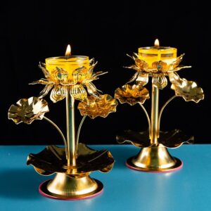Butter lamp holder, Candlestick Buddhist candle-holders Changming light, alloy lotus altar lamp which burns day and night