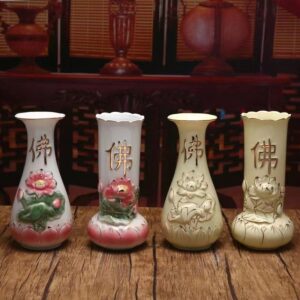 Offering Buddha Statue Guanyin Bodhisattva Vase, Offering Flower, Ceramic Relief Vase, Buddha items Lotus Pattern