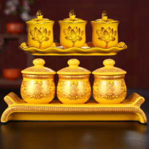 Buddhist Water Cup Ceramic Offering Bowl with Lotus Pattern