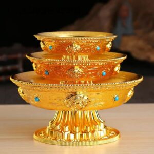 Eight Auspicious Fruit Plate Alloy High Foot Buddha hall Offering Plate Ornament Temple Eight Treasure bowl Household Tibetan Buddhist vessels