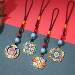 Tibetan car pendant alloy Nine Palaces Eight Trigrams, Eight Auspicious, Kalachakra, Buddha eyes, Vajra pestle, Garuda Talisman, keychain Tantric Buddhism pendant decoration Blessing card ornament souvenir