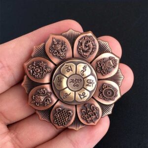 Six words mantra Om mani padme hum Buddha Lotus Fingertip Gyroscope Esoteric Buddhism Eight treasures Buddha Eye Lotus Wheel Rotation Bronze Compass Metal Stress Reduction