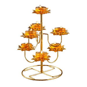 Butter lamp holder, lotus flower household, Buddha's eternal light lamp, temple offering, seven star candle stand base, Buddhist alloy candle holder, candlestick, candelabrum