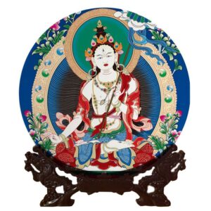 Desktop ornaments, Round Thang-ga, Thangka Tibetan Buddhism images, home living room decoration, Lamaism Buddha figure with base, melamine material portrait, Anti fall damage