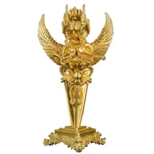 Alloy Garuda Golden winged Bird Statue Vajrayana Suparna figurine, Roc Vajra pestle, Dorje Phurba Vajra-pestle ornament, Tibetan Buddhist tantric Puba pestle ritual implements Blessing Magic tool