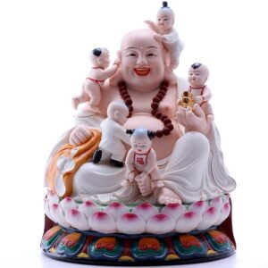 Exquisite Dehua Porcelain Five kids Maitreya Buddha Statue Ornament, Laughing Buddha figurine Big Belly Maitreya Crafts, Living Room sculpture home decor family hall Decoration