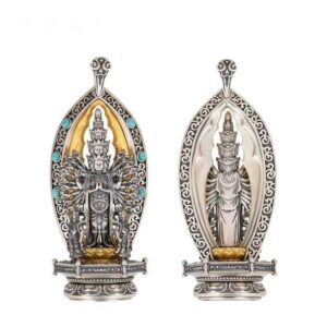 Buddhist Tantra Thousands Hands Guanyin Bracelet Thousand-hand Bodhisattva Guardian Pendant Eleven faced Kuan-yin Pothisat Ekadasa-mukha key chains trinkets Talisman Obsidian Necklace Eleven-headed Guan yin car ornament Goddess of Mercy decoration
