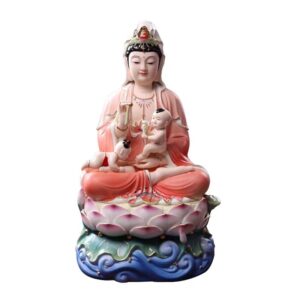 Ceramic Guanyin with kids guan yin Ornament for Home Worship, Avalokitesvara bodhisattva Statue, buddism Goddess of Mercy Figure, Bodhisattva of Compassion Sculpture in extremely good fortune