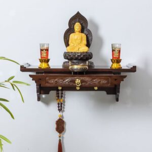 Buddha niche, Buddhist patriarch altar, Chinese classical style Offering Platform, Zen carving pattern wall mounted hanging cabinet, household shrine, Wooden bracket, Taoist Worship table, Home decoration statue support, Buddhist mood ornament holder