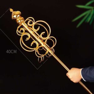 Six strands and nine rings Zen staff, Ksitigarbha hand-held ritual implements dharma stick cane, Saviour-Monk Wand, Buddhist monk's staff, Stainless steel copper plated detachable 1.8-meter Buddhist decorative ornament Magic tool