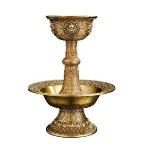 Brass Guhya Dharma Protector Cup, Tibetan Buddhism Dharmapala sacrificial offerings vessels, Buddhist Propitiate utensils, Lamaism exquisite carved Eight auspicious symbols Buddha Warder cup set, Guardian container worship ornament
