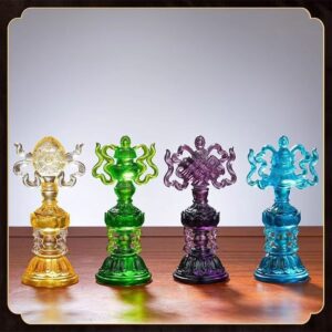 Coloured glaze Eight Auspicious Symbols of Tibetan Buddhism, Auspicious eight treasures ornaments, Lamaism colorful ritual implements, Tantric Sect home offerings worship items, Buddhist hall decorations