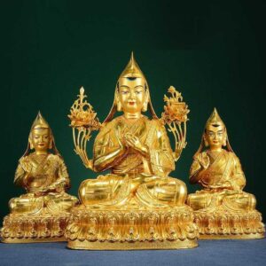 Tsongkhapa Master and Disciples Three Copper Statues