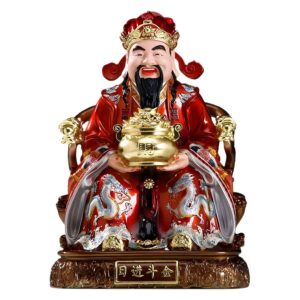 God of Wealth Statue: Red-Robed Deity Holding Treasure Basin