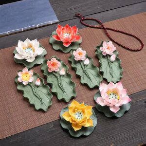 Creative Lotus Incense Burner Ornament, Joss stick incense tray, Zen Handmade Ceramic Lotus Incense board, Buddhist mood Home decor