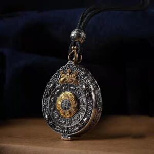 Tibetan Buddhist Nine Palaces and Eight Diagrams, Eight Trigrams Card Ghau prayer box, Tantric Dharma instrument Lamaism amulet pendant, Vajrayana talisman Decoration, Personal accessories necklace