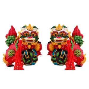 Chinese style Dancing Lion auspicious present feng shui ornament, Mini Folk mascots painted loong souvenir, Creative dragon small decorative item New Year Gift