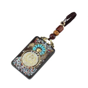 Retro Nepalese Tibetan Buddhist thangka handmade Ebony wood car keychain pendant, ethnic style decoration high-end gift, Lamaism ornament