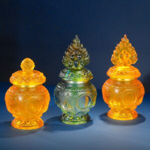 Coloured glaze Tibetan Buddhism Mani Eight Auspicious Vases, Ksitigarbha, Yellow Jambhala, Wish-granting Lotus Kalasha for Worship, Buddha Hall nidhana-kumbha Ornament, Mani Treasure Bottle pray for blessings