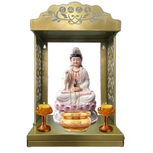 Metal shrine, offering to Guanyin God of Wealth altar, Buddha hall Buddhist niche, fire-resistant wall mounted Taoistic shrine for idols or ancestral tablets 12-20inch