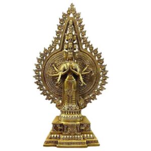 Esoteric Buddhism large pure copper statue of Eleven faced Guanyin Bodhisattva with Thousand Eyes and Thousand Hands enshrined in Buddhist hall Tantric Thousand-hand Bodhisattva figure Ekadasa-mukha Ornament Ekādaśa mukhānām Avalokiteśvara