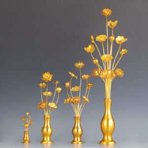 Gilded Lotus Flower Simulation Aluminum Offering flowers in front of Buddha, Home Living Room Buddha Hall Awesome Decoration, Golden vase ornament for Buddhist worship