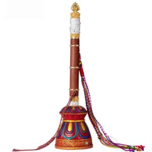 King Gesar's Ruyi scepter, Vajra-pestle ornament Can store sacred objects, Tibetan Lamaism Gesar horse whips, Pure copper Buddhist ritual implements wooden staff, Hero Gesar wand fulfill one's wishes - Sandalwood scepter 35.5CM + Resin base