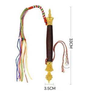 King Gesar's Ruyi scepter, Vajra-pestle ornament Can store sacred objects, Tibetan Lamaism Gesar horse whips, Pure copper Buddhist ritual implements wooden staff, Hero Gesar wand fulfill one's wishes - Sandalwood scepter 33CM