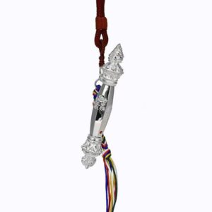 King Gesar's Ruyi scepter, Vajra-pestle ornament Can store sacred objects, Tibetan Lamaism Gesar horse whips, Pure copper Buddhist ritual implements wooden staff, Hero Gesar wand fulfill one's wishes - Silver 7.6CM