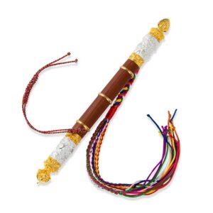 King Gesar's Ruyi scepter, Vajra-pestle ornament Can store sacred objects, Tibetan Lamaism Gesar horse whips, Pure copper Buddhist ritual implements wooden staff, Hero Gesar wand fulfill one's wishes - Sandalwood scepter 35.5CM